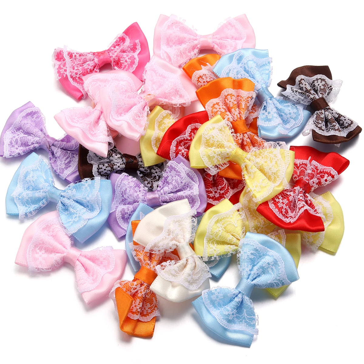 Sewing Garments - 20pcs/lot 3.5x5.7cm Polyester Ribbon Bow Colourful