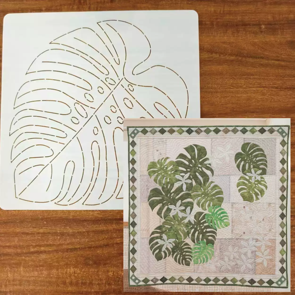 leaf flower Sashiko Embroidery - Is Sewing Textile Art ulasan dan harga